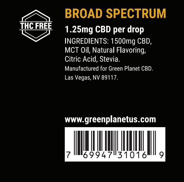 Broad Spectrum Tincture 750/1500Mg CBD Lemon Flavor 30ml